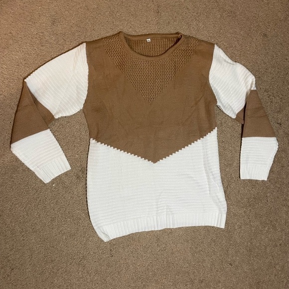 Brown and white crew neck knitted sweater size Medium - Picture 8 of 11